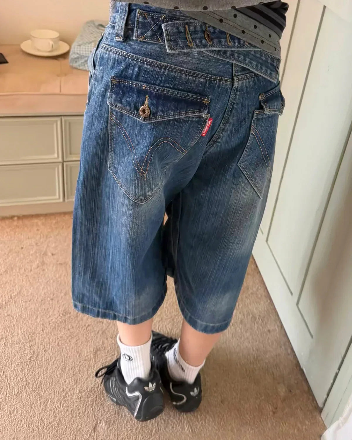 Longline Bamboo Weave Jorts with Cinch Back