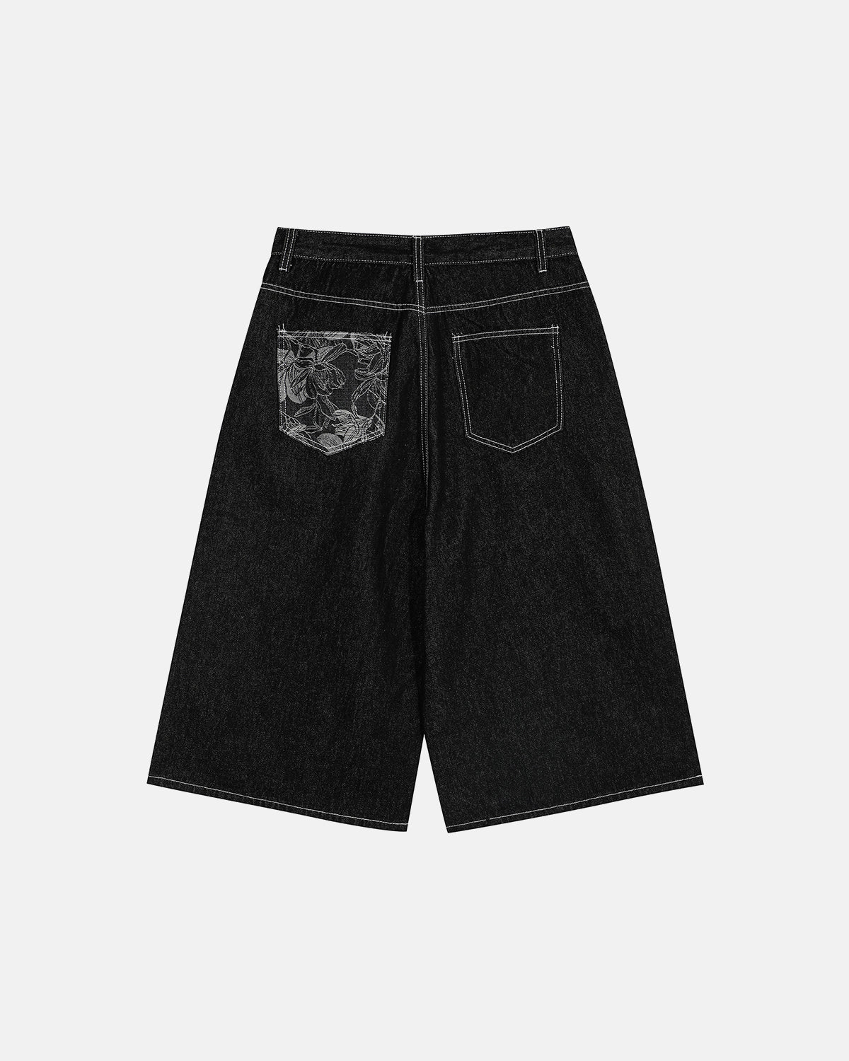 Longline Denim Jorts with Embroidered Pocket