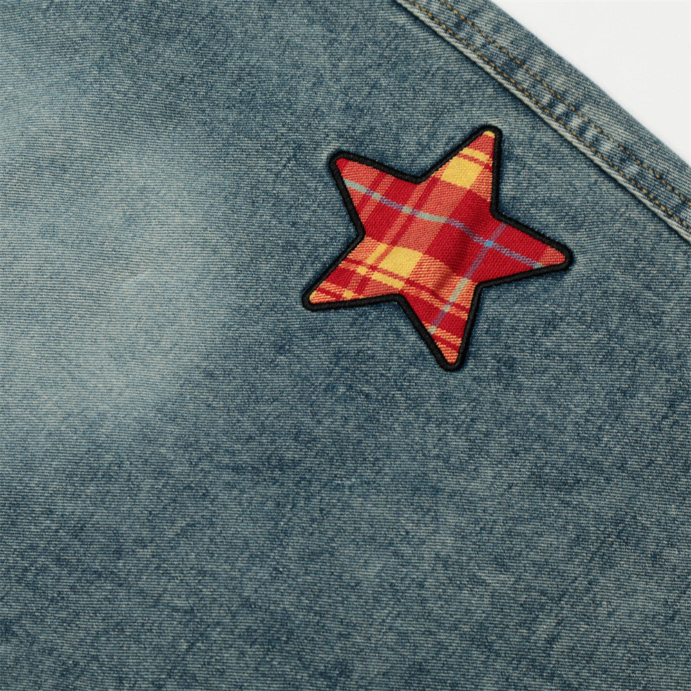 Vaqueros de mezclilla de pernera ancha Y2K únicos de cinco estrellas