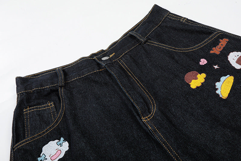 Retro Fun Embroidered Denim Culotte Shorts