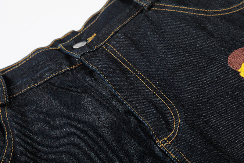 Retro Fun Embroidered Denim Culotte Shorts