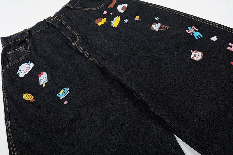 Retro Fun Embroidered Denim Culotte Shorts