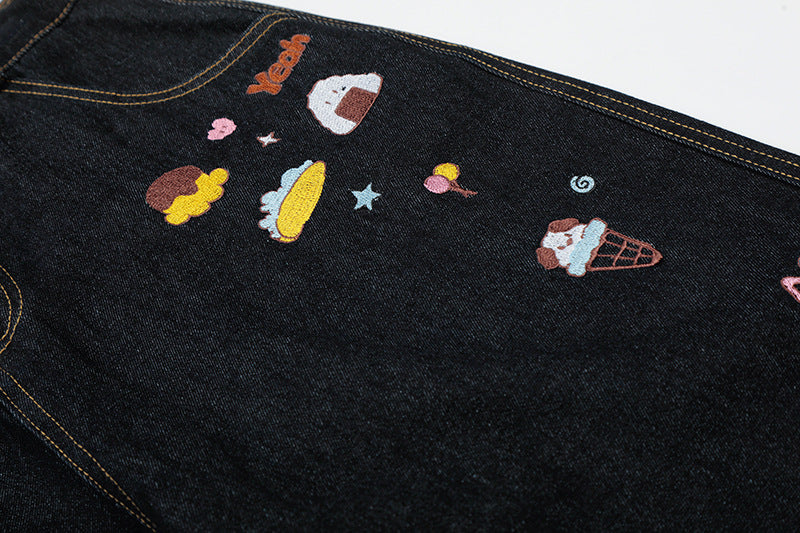 Retro Fun Embroidered Denim Culotte Shorts
