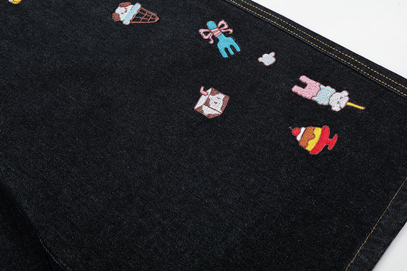 Retro Fun Embroidered Denim Culotte Shorts