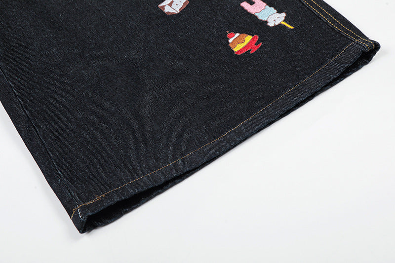 Retro Fun Embroidered Denim Culotte Shorts