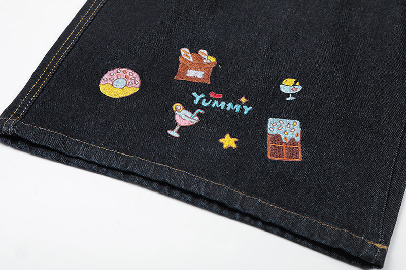 Retro Fun Embroidered Denim Culotte Shorts