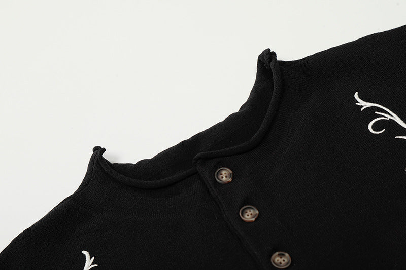 Top de punto Henley bordado vintage