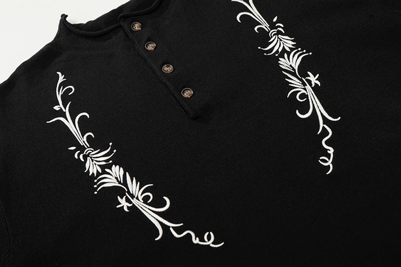 Top de punto Henley bordado vintage