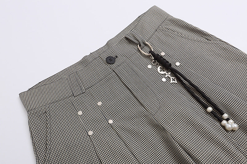 Pantalones cortos culotte anchos microcuadros retro