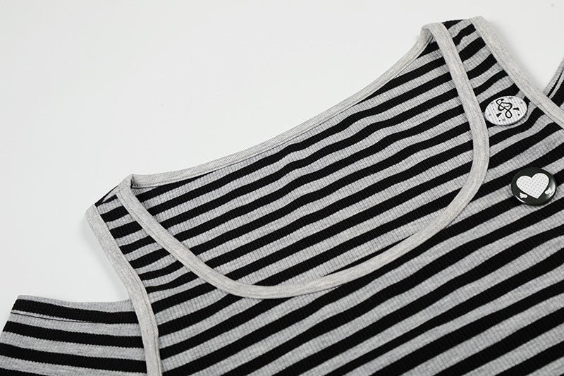 Edgy Striped Cut-Out Tank Top