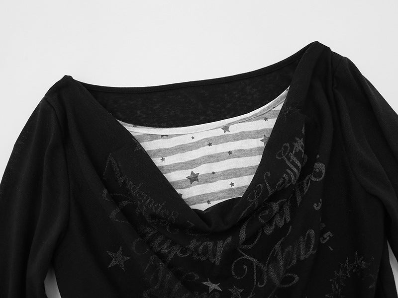 Top de manga larga con cuello desbocado y capas