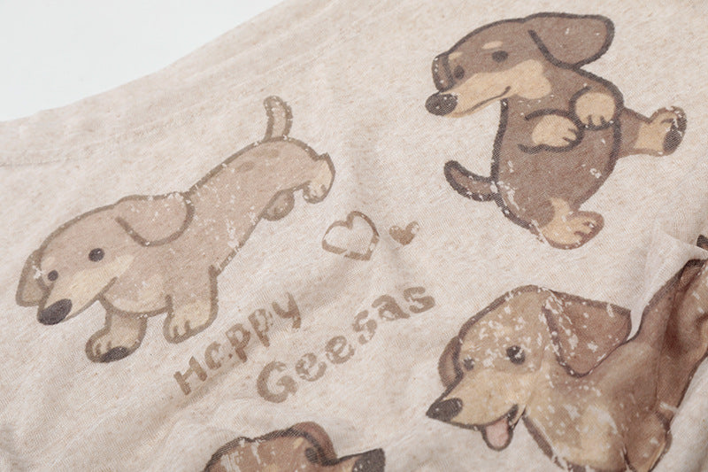 Camiseta de manga larga con gráfico de dachshund relajado