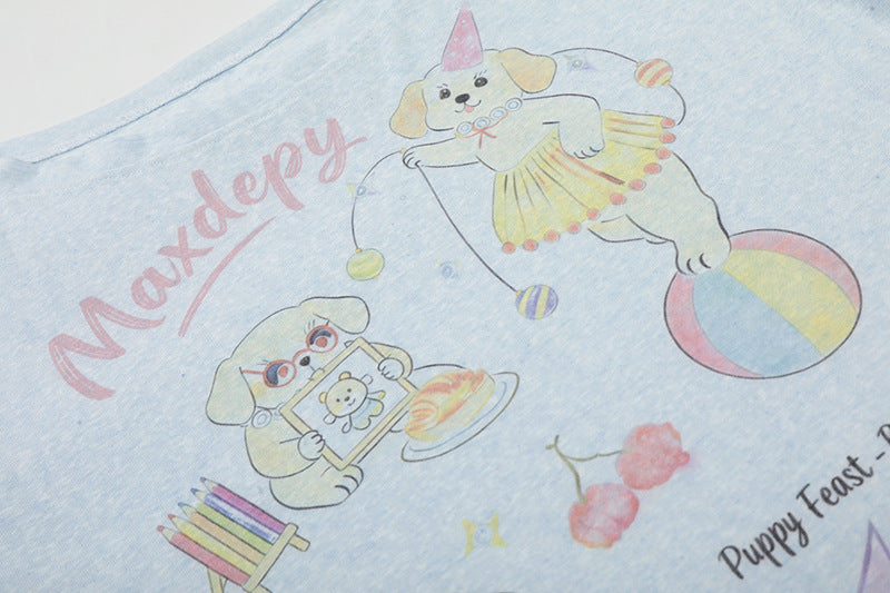 Camiseta de manga larga con gráfico de perro de dibujos animados