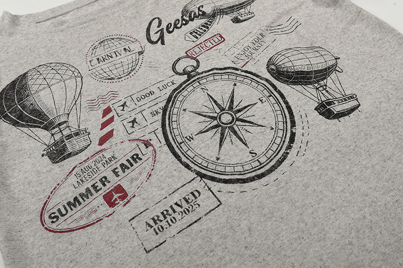 Camiseta de manga larga con diseño de brújula vintage
