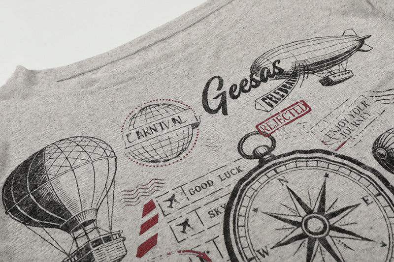 Camiseta de manga larga con diseño de brújula vintage