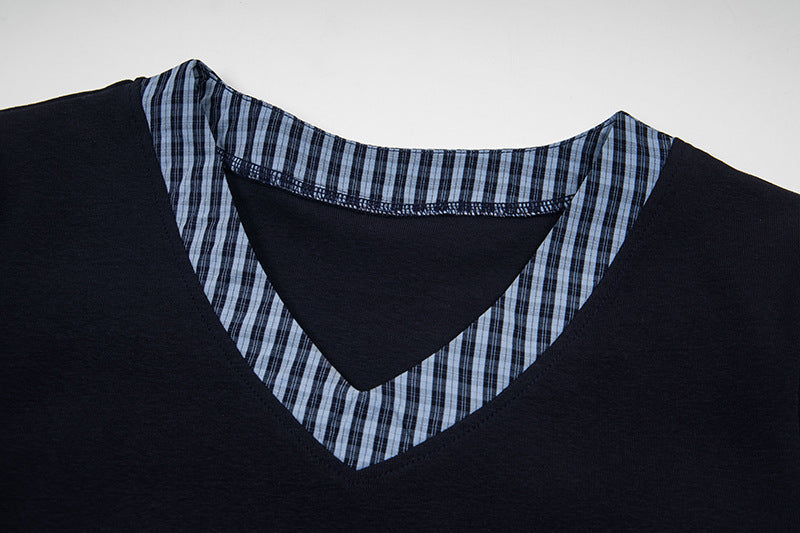 Plaid Tie V-Neck Knit Top