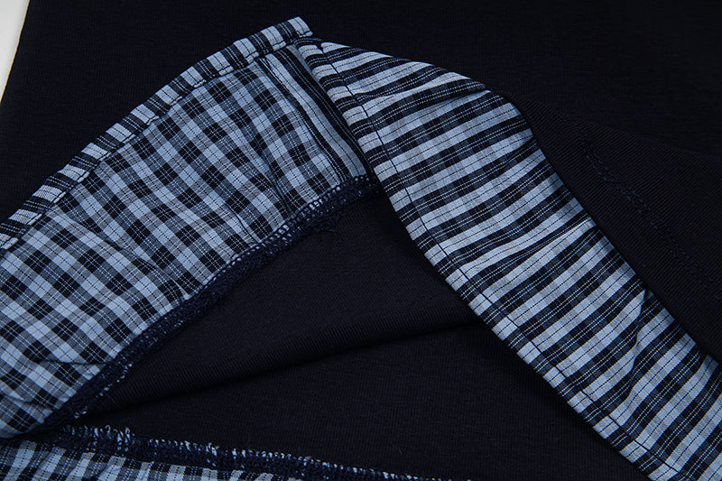 Plaid Tie V-Neck Knit Top