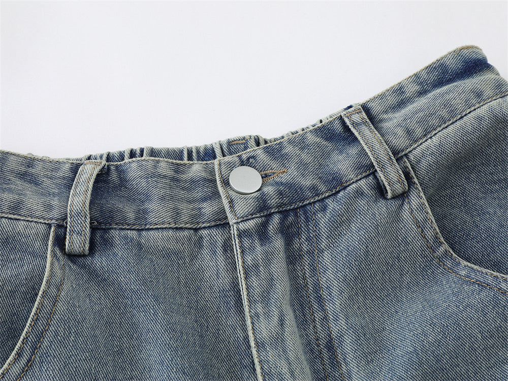 Cartoon Embroidered Wide-Leg Denim Shorts