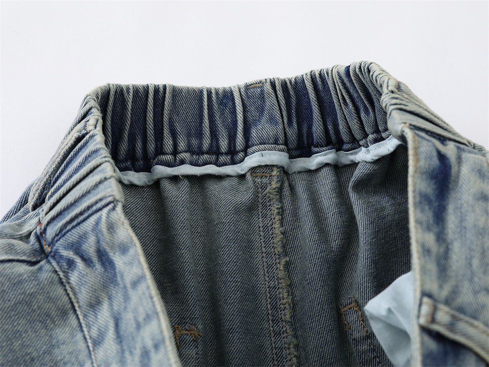 Cartoon Embroidered Wide-Leg Denim Shorts