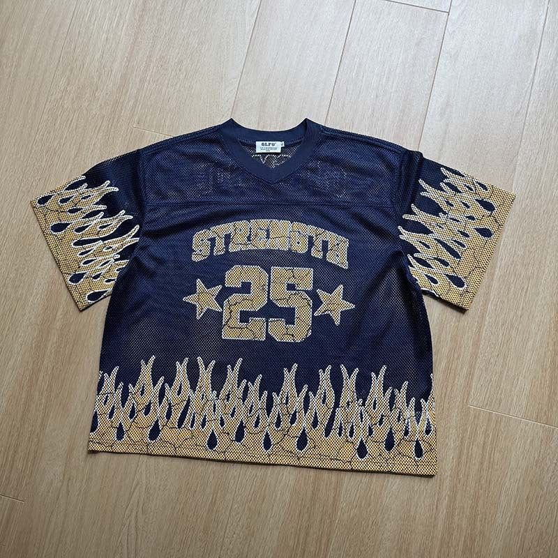 Camiseta de malla oversized con llamas