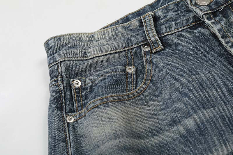 Jeans de lavado vintage de pierna ancha