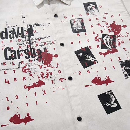 Camisa abotonada con estampado gráfico de estilo grunge desgastado