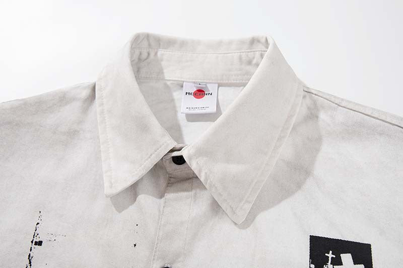 Camisa abotonada con estampado gráfico de estilo grunge desgastado