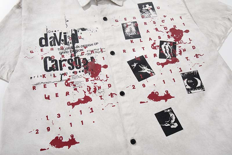 Camisa abotonada con estampado gráfico de estilo grunge desgastado