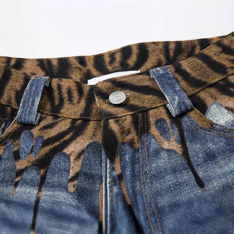 Tiger Stripe Distressed Wide-Leg Jeans