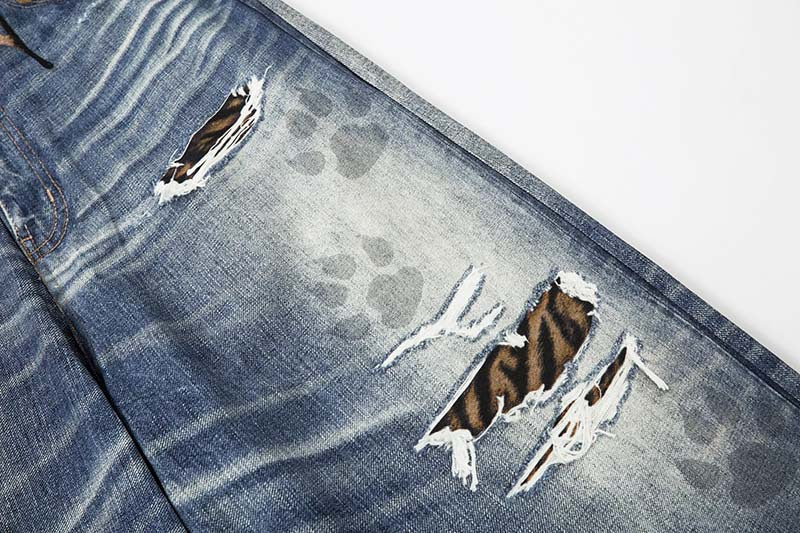 Tiger Stripe Distressed Wide-Leg Jeans