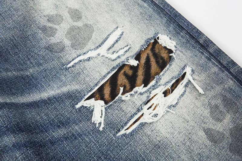 Tiger Stripe Distressed Wide-Leg Jeans