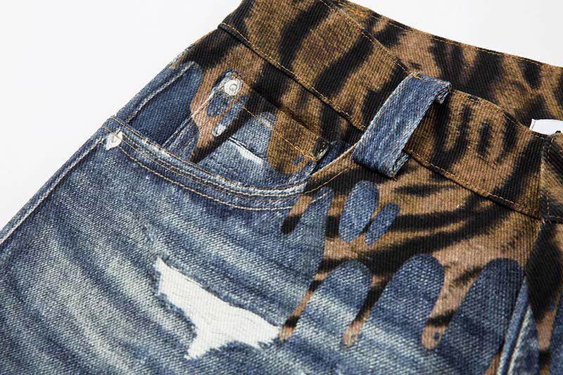 Tiger Stripe Distressed Wide-Leg Jeans