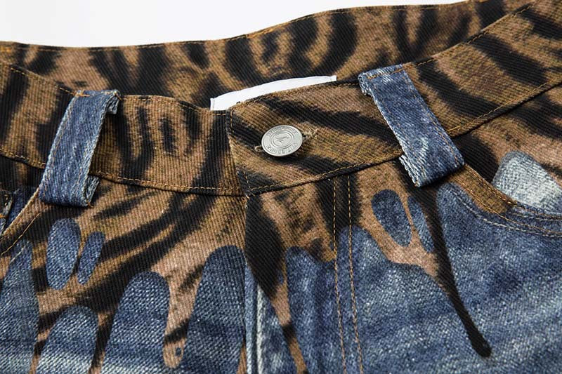 Tiger Stripe Distressed Wide-Leg Jeans