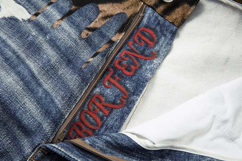 Tiger Stripe Distressed Wide-Leg Jeans