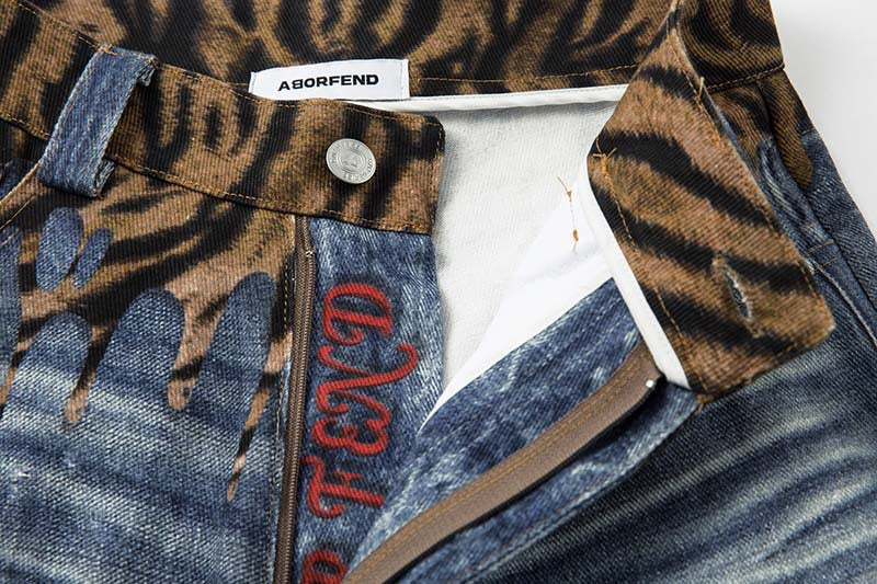 Tiger Stripe Distressed Wide-Leg Jeans