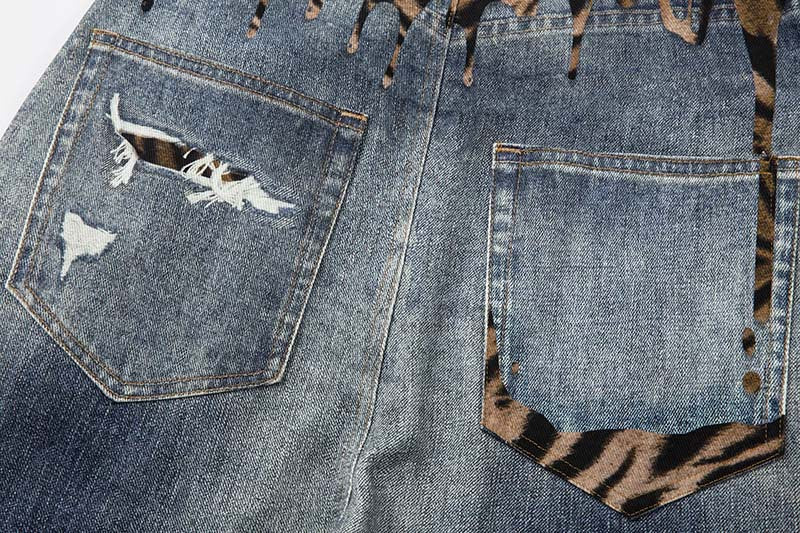 Tiger Stripe Distressed Wide-Leg Jeans