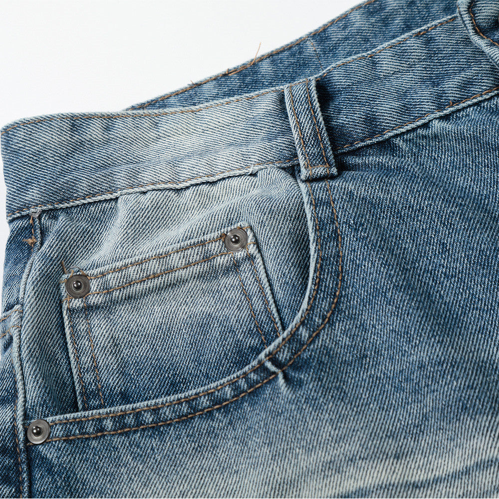 Light Blue Wide-Leg Denim Culotte Shorts