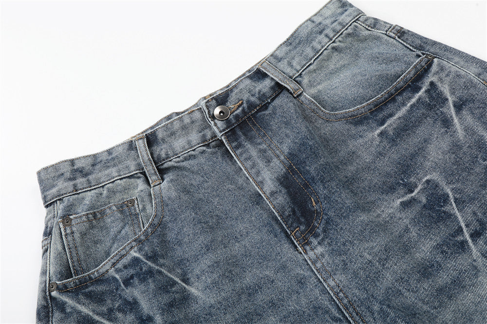 Distressed Wide-Leg Denim Jort