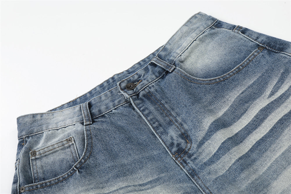 Light Blue Wide-Leg Denim Culotte Shorts