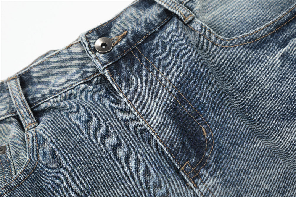 Distressed Wide-Leg Denim Jort