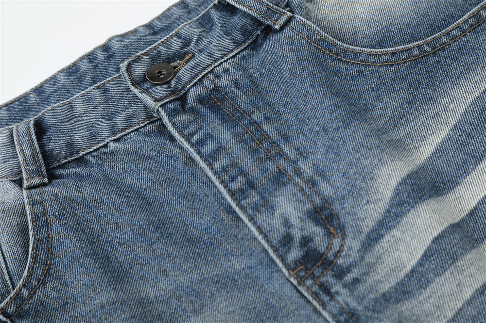 Light Blue Wide-Leg Denim Culotte Shorts