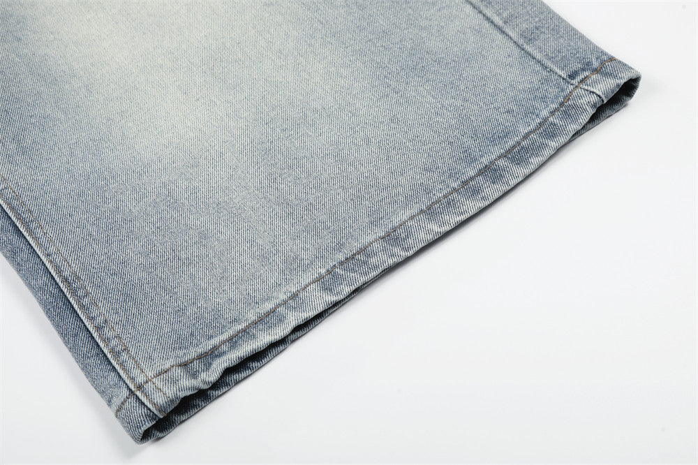 Light Blue Wide-Leg Denim Culotte Shorts