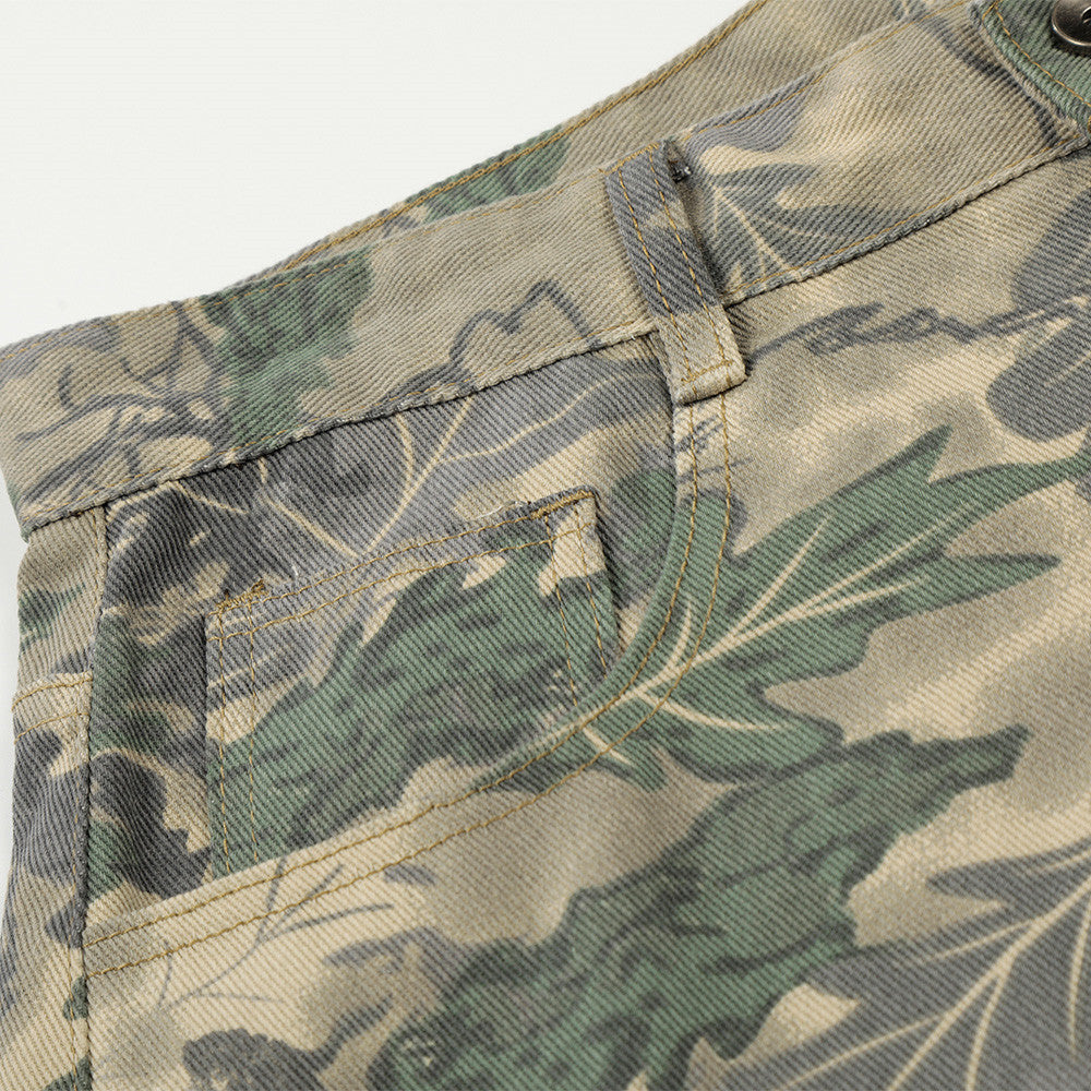 Camouflage Wide-Leg Shorts - Streetwear