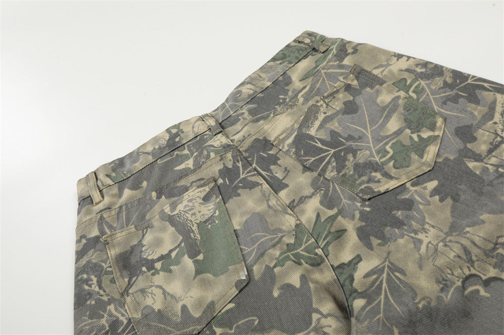Camouflage Wide-Leg Shorts - Streetwear