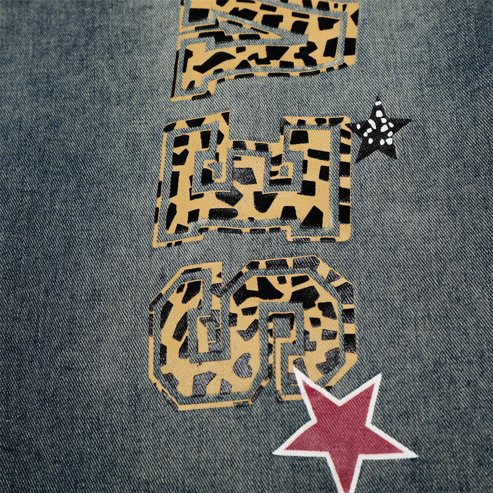 Leopard Print Wide-Leg Denim Jeans