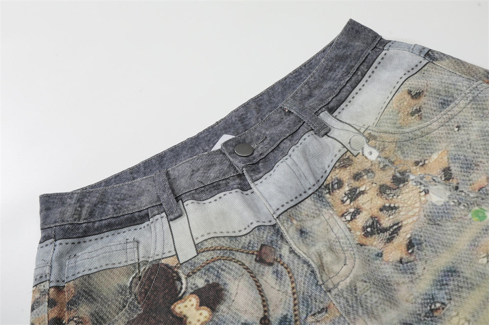 Cropped Wide-Leg Digital Print Pants