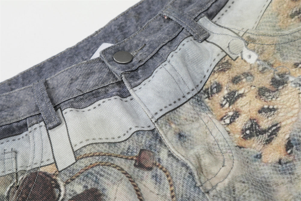 Cropped Wide-Leg Digital Print Pants