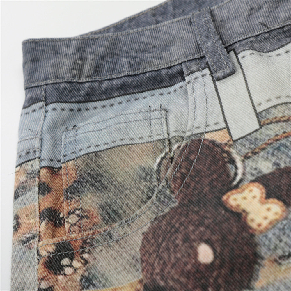 Cropped Wide-Leg Digital Print Pants
