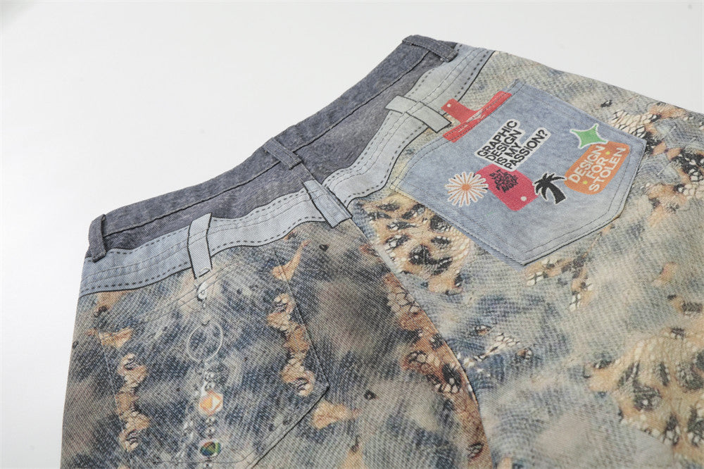 Cropped Wide-Leg Digital Print Pants