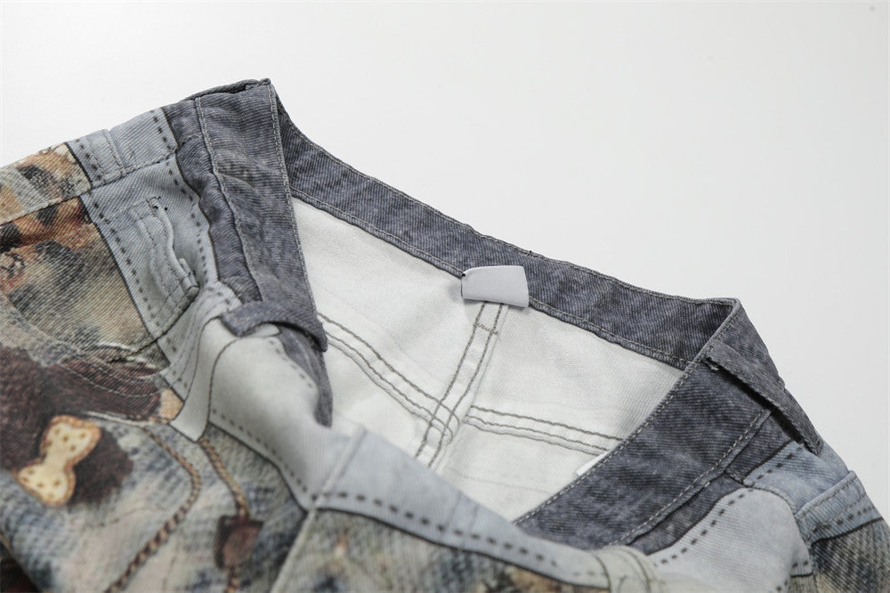 Cropped Wide-Leg Digital Print Pants